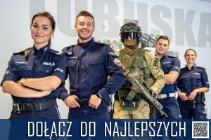 policjanci i napis Dołącz do najlepszych