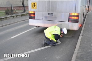 policjant zagląda pod autobus