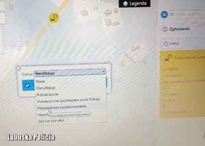 zrzut ekranu Krajowej Mapy Zagrożeń Bezpieczeństwa na której policjant zaznacza wynik weryfikacji