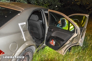 Policjantka wykonuje oględziny pojazdu.