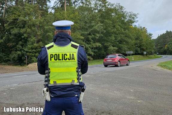 policjant obserwuje ruch na drodze