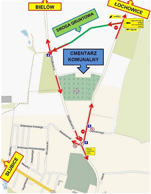 mapa wyznaczonej zmiany organizacji ruchu